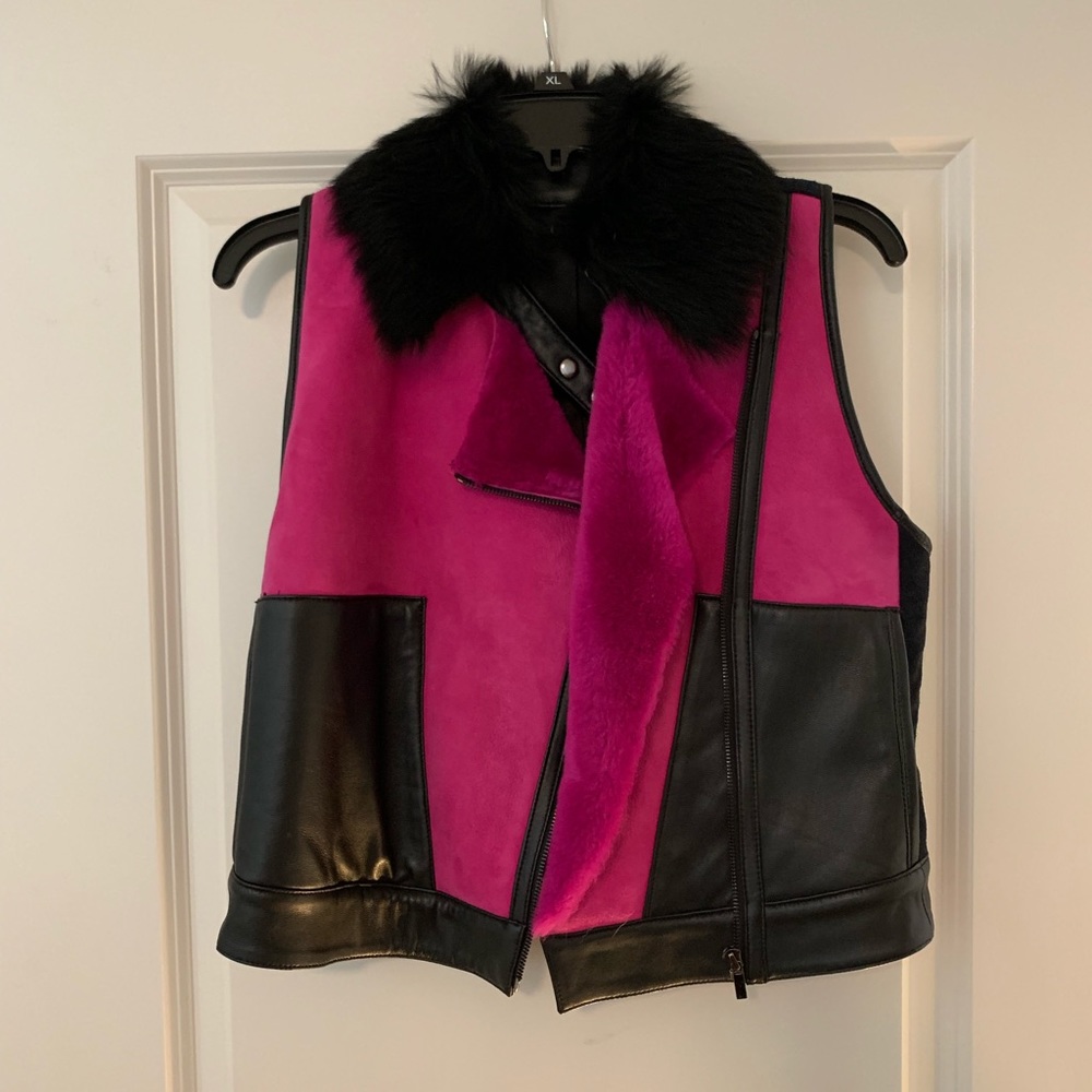 Faux fur and leather cropped vest